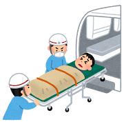 担架で救急車に運ばれる人